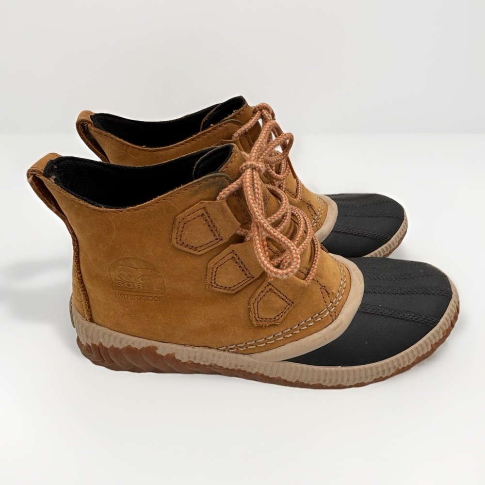 Sorel Women's Out 'N About Elk Tan Plus Rain Duck Boots Booties‎ Waterproof Sz 6